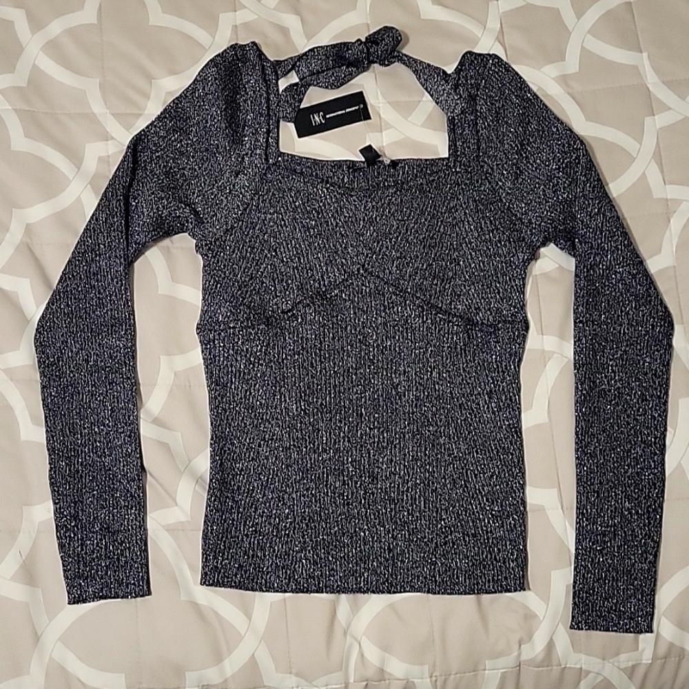 INC  black metalic sweater